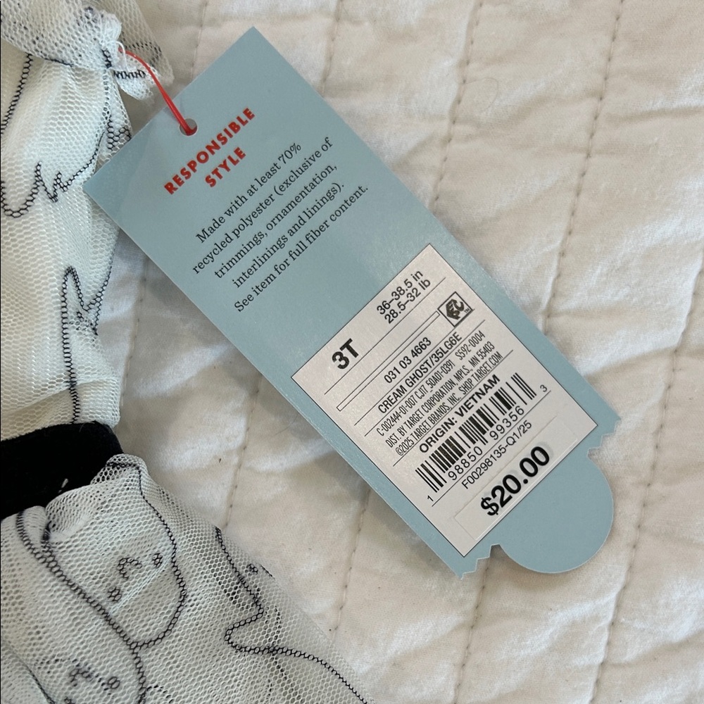 NWT Cat  & Jack Ghost Print Dress with Black Bow. - Picture 2 of 5